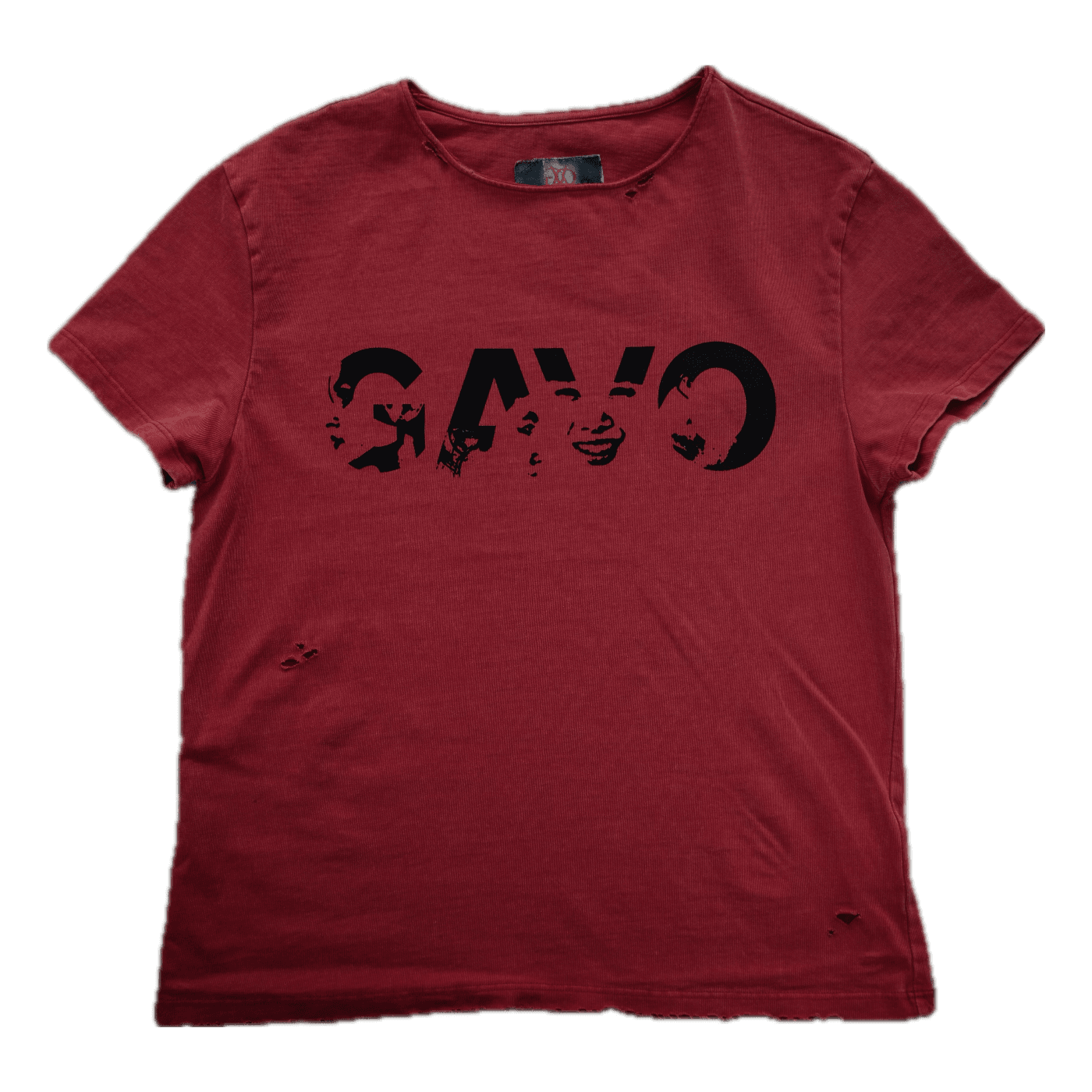 Ash Red Baby Tee — neck cut by hand